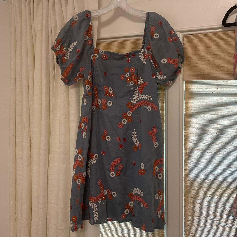 Anthropologie - blue summery dress with hand-stitched details